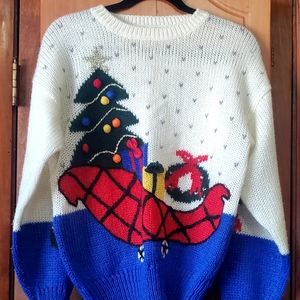 VTG Fetagetti 3D Sleigh Sled Snow Christmas Tree Wreath M Ugly Sweater